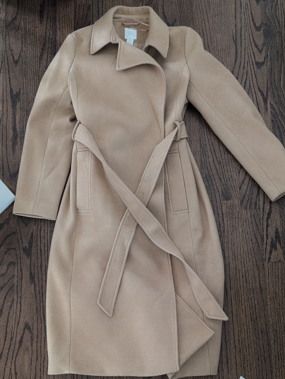 H&M Women's Camel Wrap Belted Long Coat
